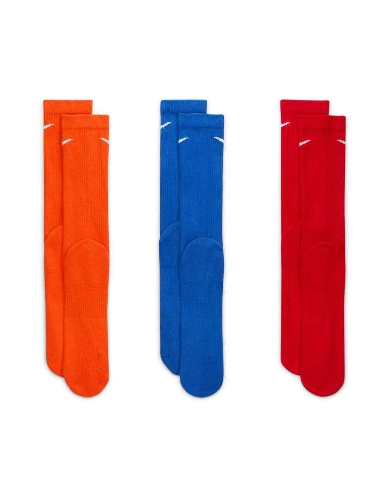 NIKE Nike Training Everyday Cushioned Plus 3 pack crew socks in orange, blue and red 3