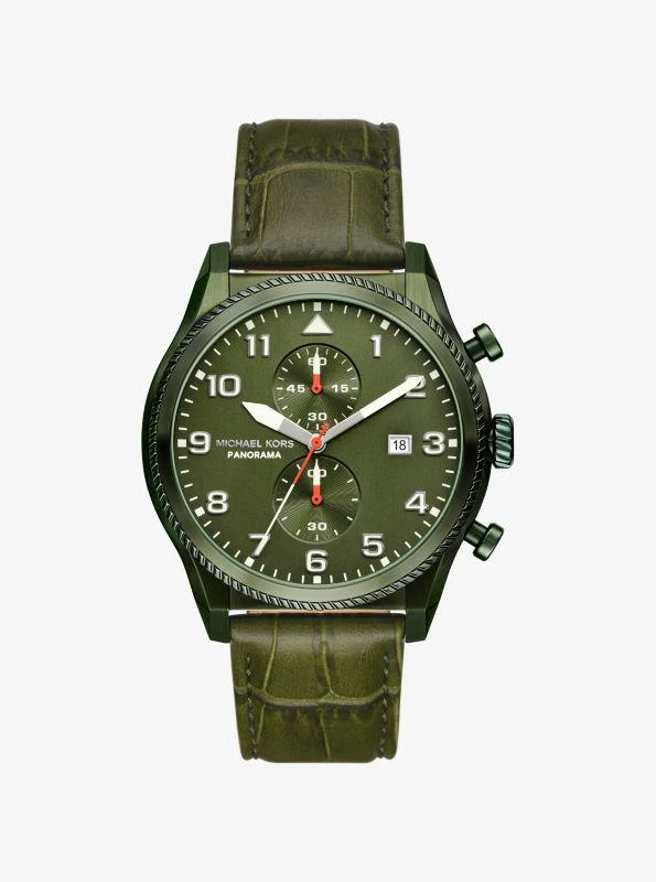 Michael Kors Oversized Panorama Olive-Tone and Crocodile Embossed Leather Watch 1