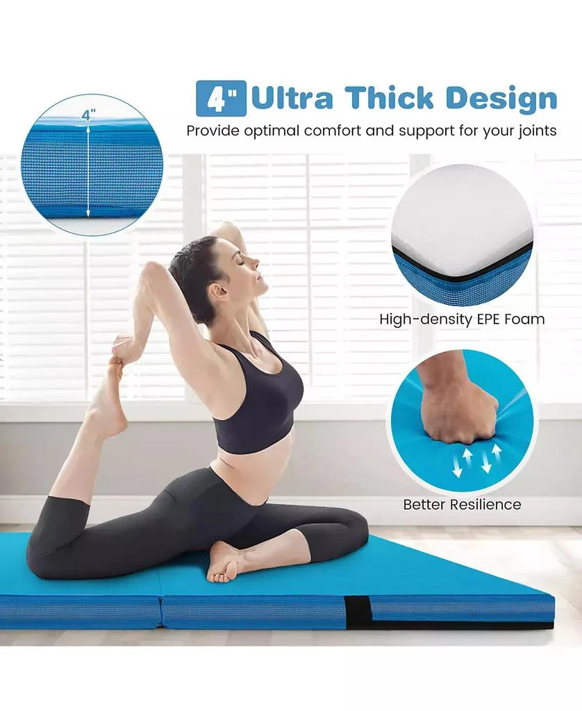 HONGGE 4ft x 4ft x 4in Bi-Folding Gymnastic Tumbling Mat with Handles and Cover-Blue 5