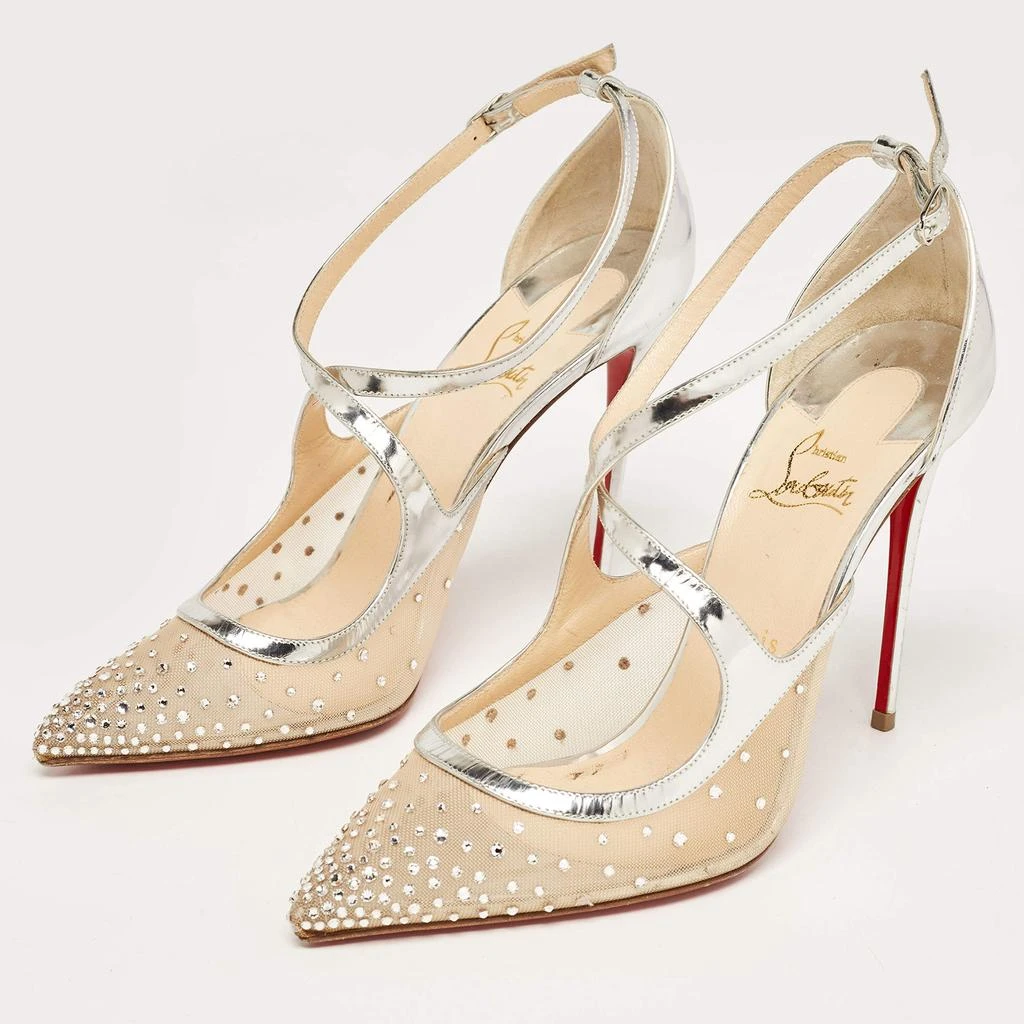 Christian Louboutin Christian Louboutin Silver Leather and Mesh Twistissima Strass Pumps Size 40.5 2