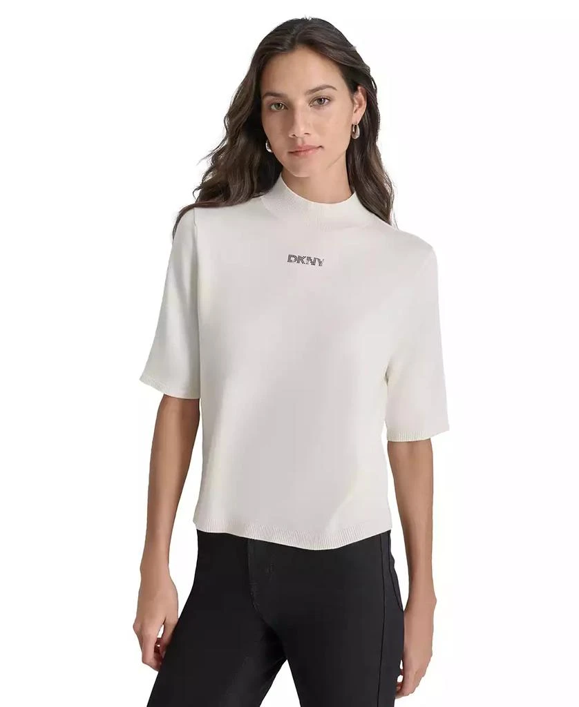 DKNY Petite Mock-Neck Embellished-Logo Sweater 1