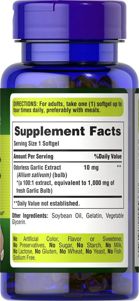 Puritan's Pride Odorless Garlic 1000 mg 250 Rapid Release Softgels 3