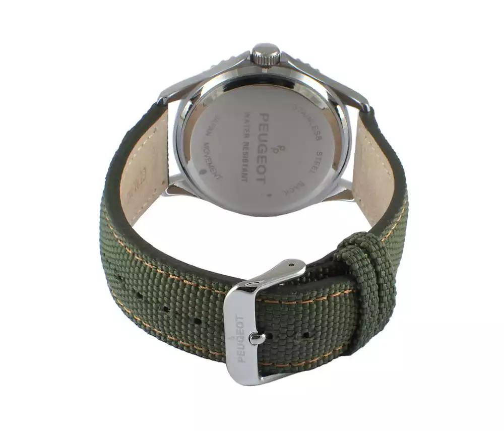 Peugeot Men's 42mm Sport Bezel Watch with Khaki Green Dial and Canvas Strap
