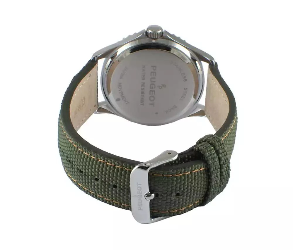 Peugeot Men's 42mm Sport Bezel Watch with Khaki Green Dial and Canvas Strap 2