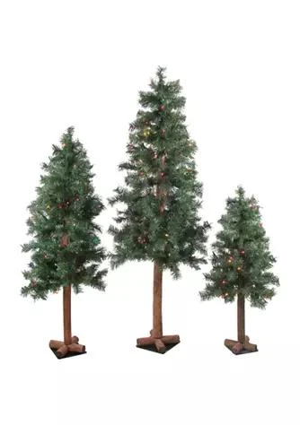 Northlight Set Of 3 Pre Lit Slim Woodland Alpine Artificial Christmas Trees 5   Multicolor Lights 1
