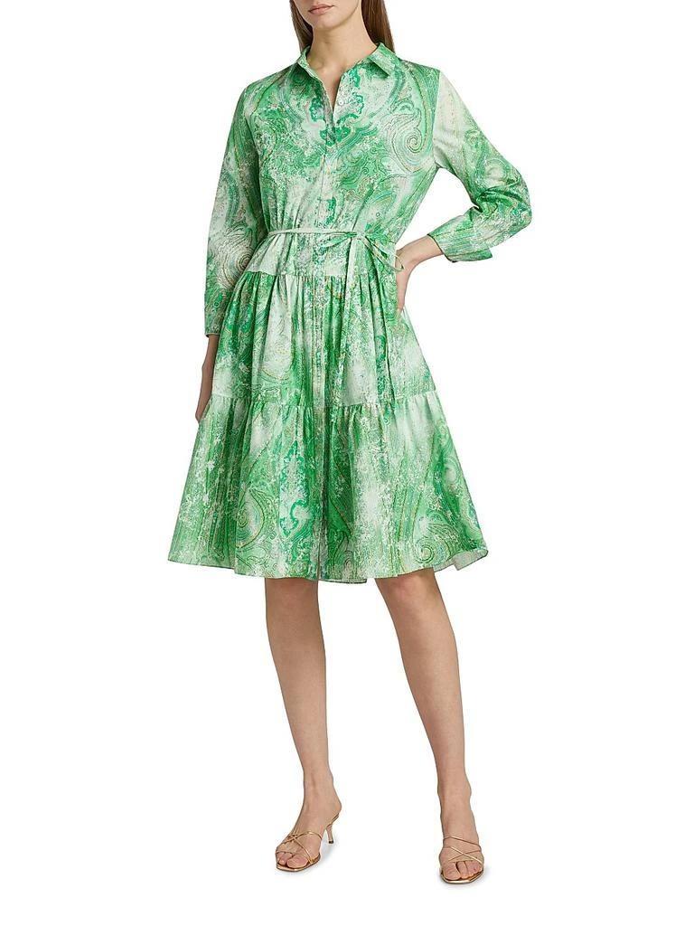 white christmas dresses Women's Stand Collar Cotton Colored printed Dress– FantasyLinen main image 1