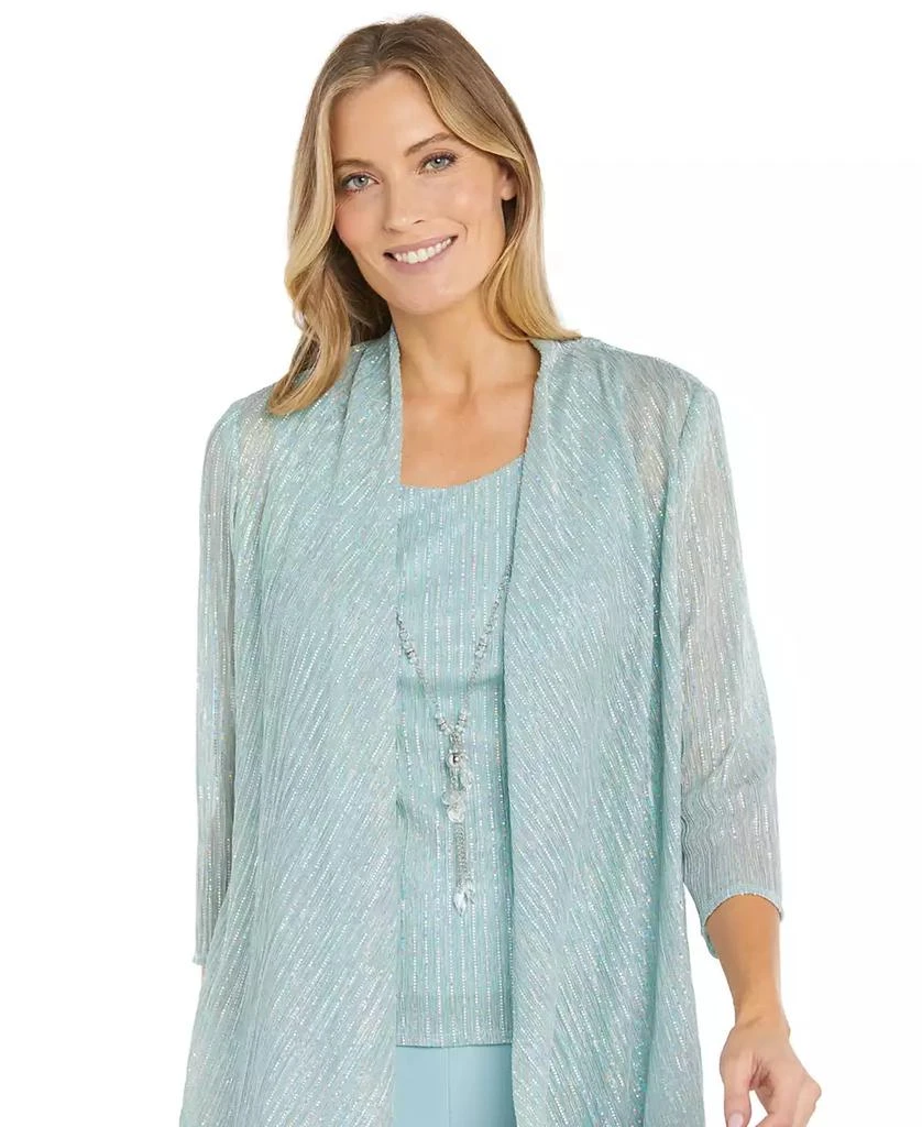 R & M Richards Women's Metallic Jacket, Necklace Top & Pants Set 5