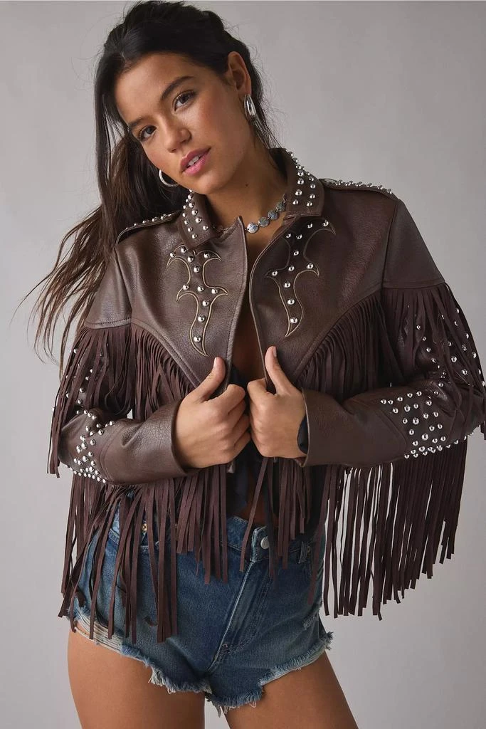 Azalea Wang Azalea Wang Reece Studded Fringe Faux Leather Jacket