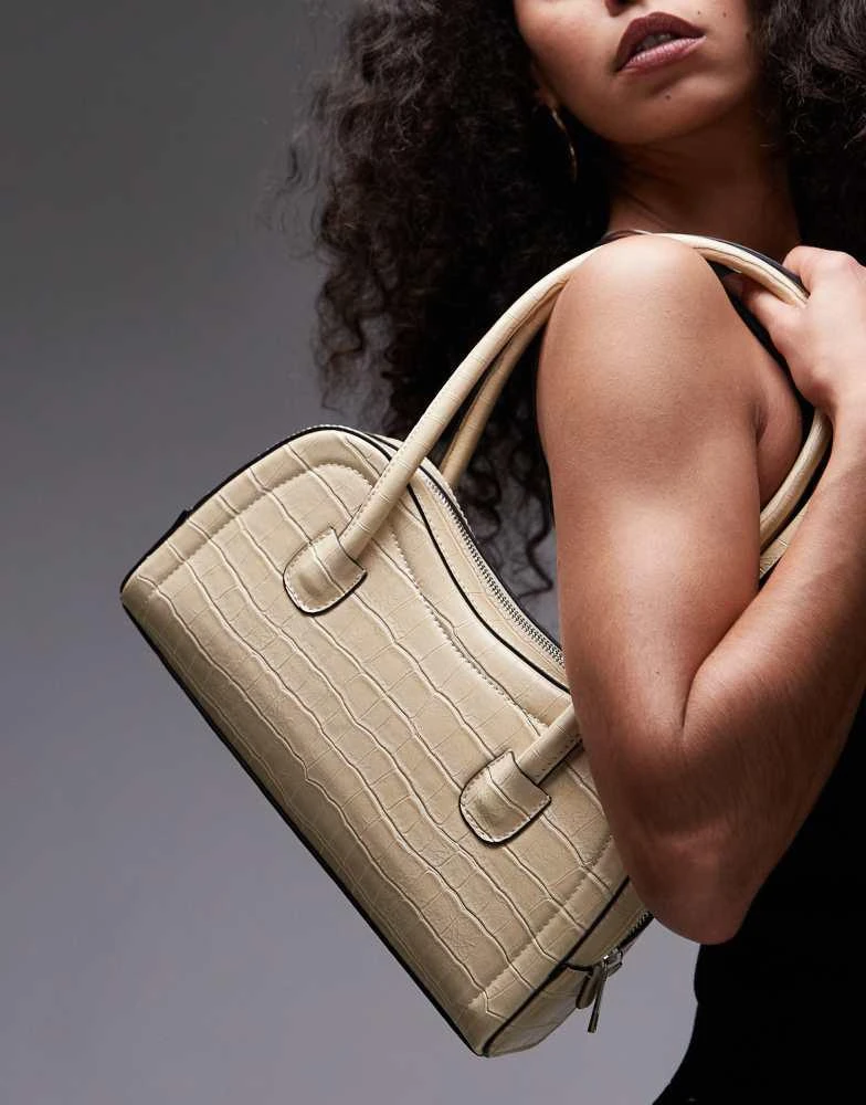 Shop Topshop Simba structured shoulder bag in buttermilk croc on