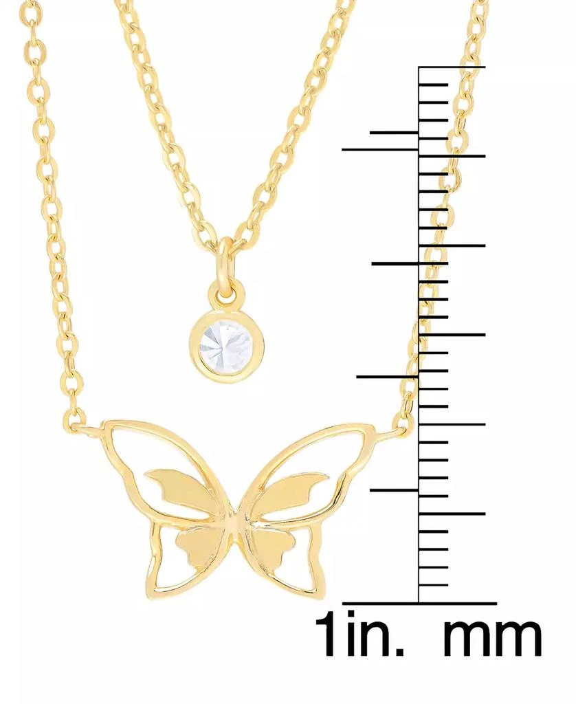 Macy's Lab-grown White Sapphire Bezel & Butterfly Layered Pendant Necklace (1/3 ct. t.w.) in 14k Gold-Plated Sterling Silver 3