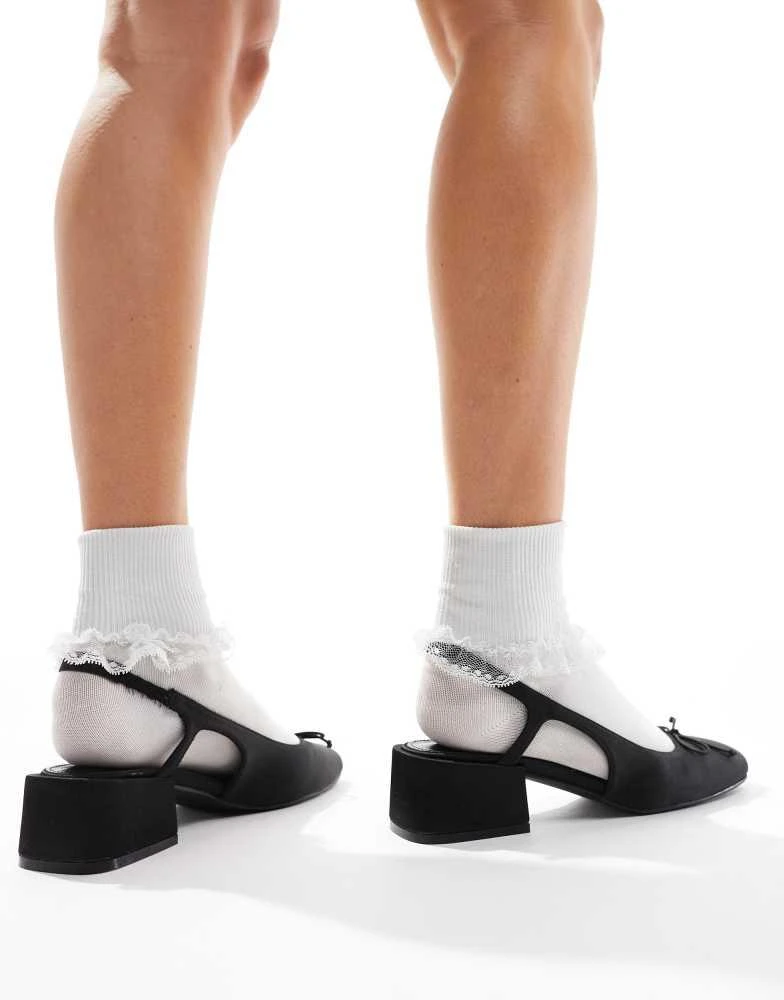 Cotton:On Cotton On betty ballet pumps with block heel in black satin 2