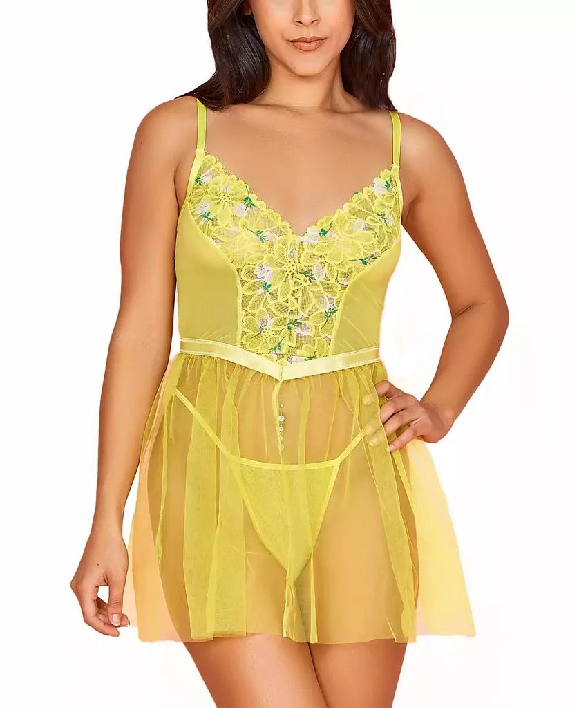 Hauty Women’s 2 PC Organza Babydoll Lingerie Set with Floral Laced Bodice 1