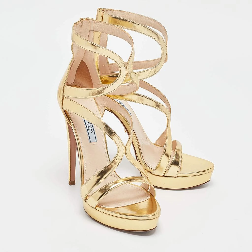 Prada Prada Gold Leather Platform Ankle Strap Sandals Size 39 4