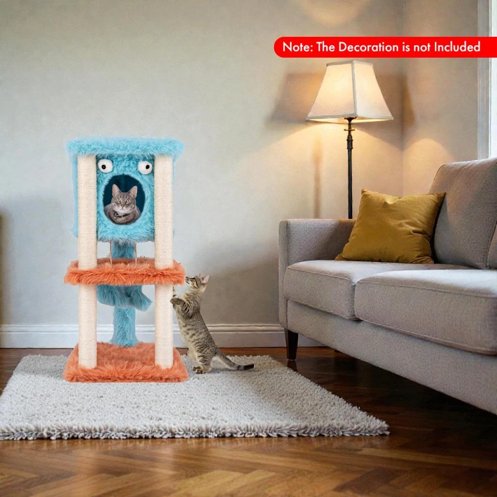 Hivvago Adorable Monster-Style Cat Tower with Cozy Condo and Ultra-Soft Plush 2