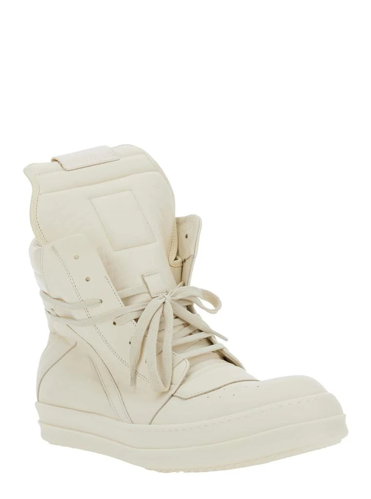 Rick Owens geo-basket White High-top Sneakers With Contrasting Details In Leather Woman 2