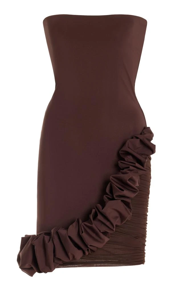 Maygel Coronel Maygel Coronel - Chari Ruffled Jersey Strapless Mini Dress - Brown - OS - Moda Operandi 1