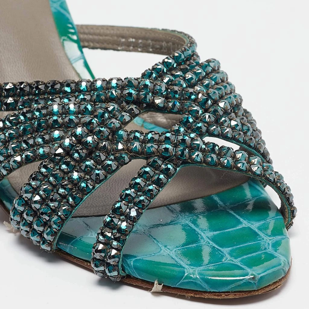 Gina Gina Green Croc Patent Embossed Dexie Slide Sandals Size 38 8