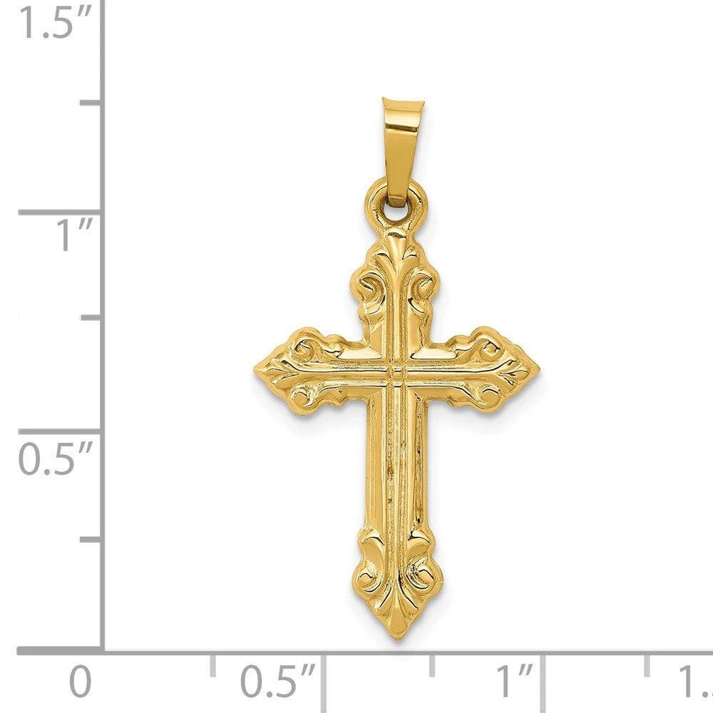 Diamond2Deal 14k Yellow Gold Brushed and Polished Budded Cross Pendant 3