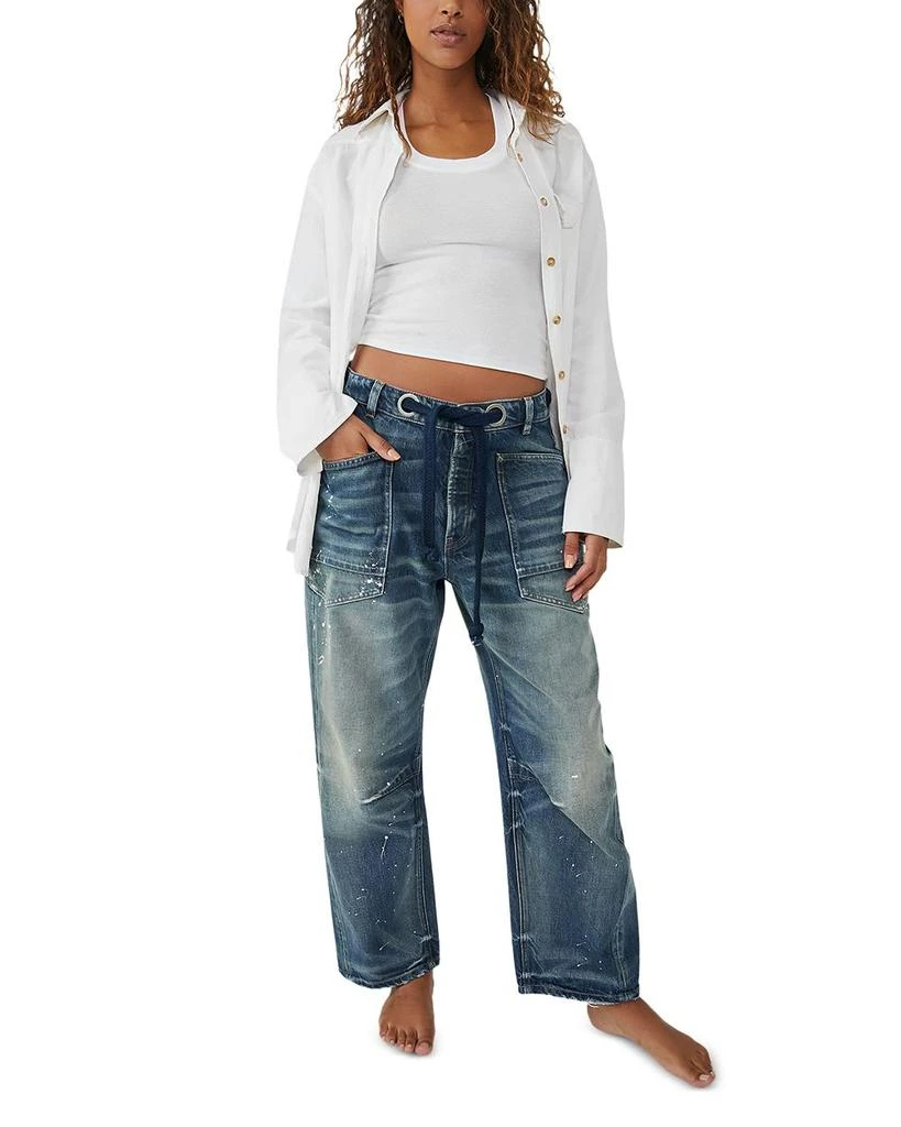 Free People We The Free Moxie Low Slung Pull On Barrel Jeans in Timeless Blue 2