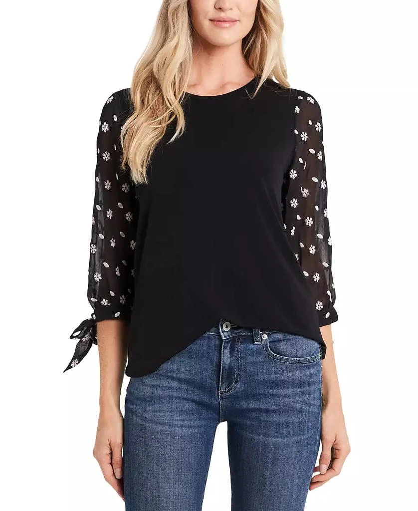 CeCe Women's Crewneck Puff 3/4-Tie Sleeve Knit Top 1