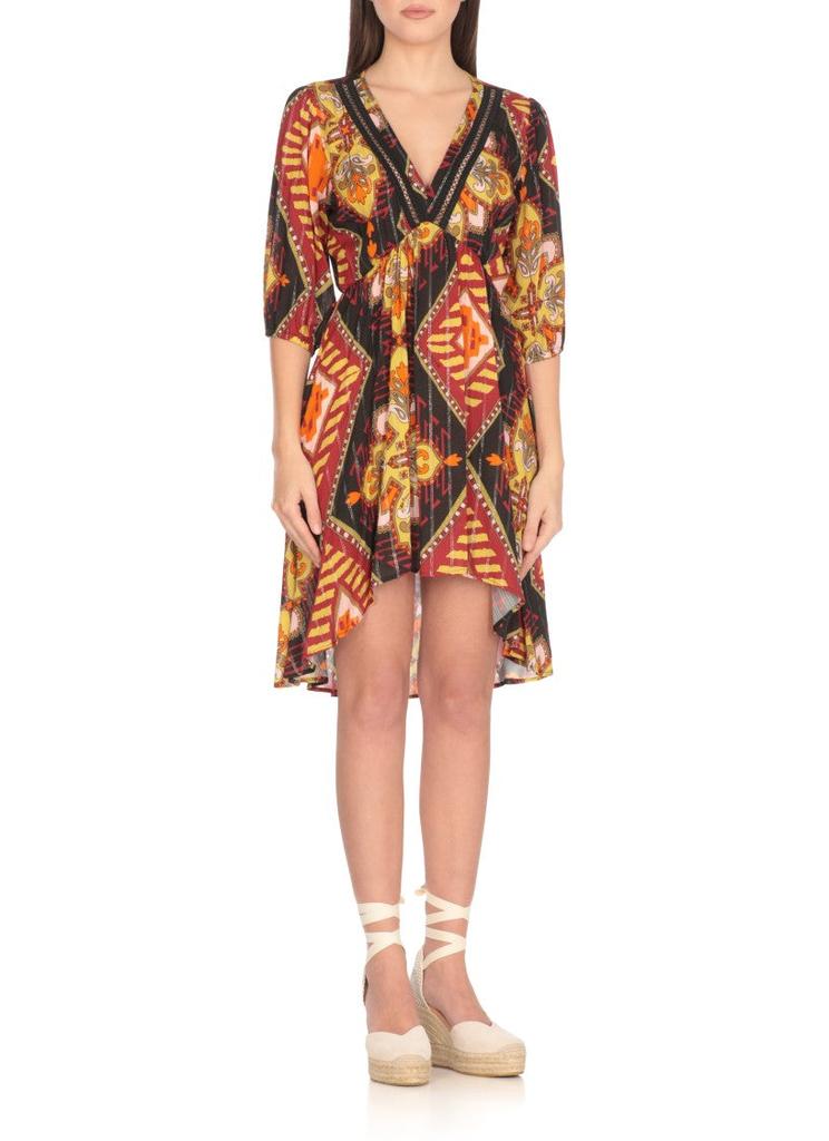 MISS BIKINI Vibrant Multicolor Viscose Dress With 3/4 Sleeves