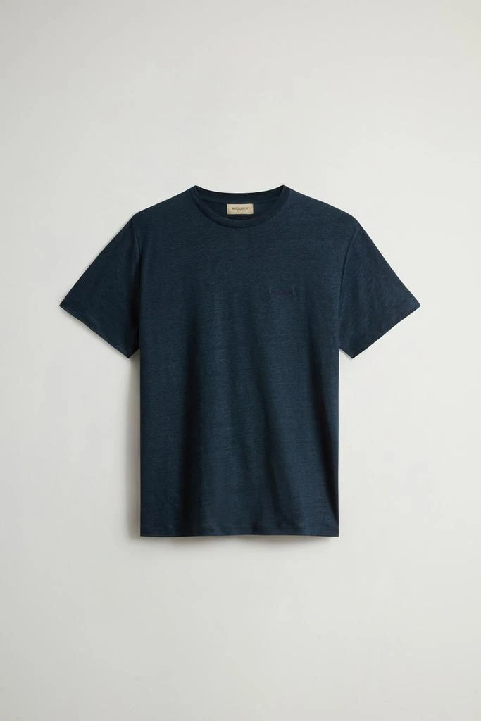 Woolrich Pure Linen T-Shirt with Embroidered Logo - Men - Blue 5