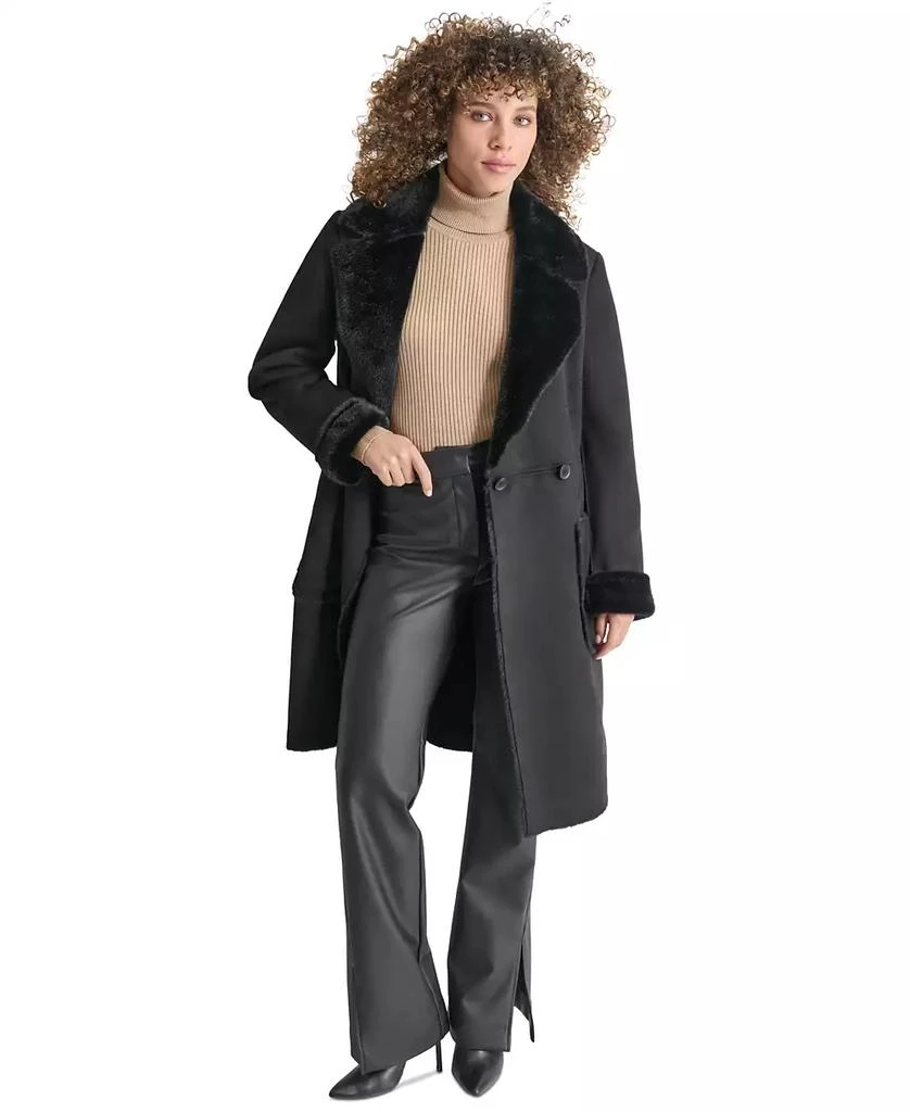 DKNY Women's Belted Notched-Collar Faux-Shearling Coat, Created for Macy's 4