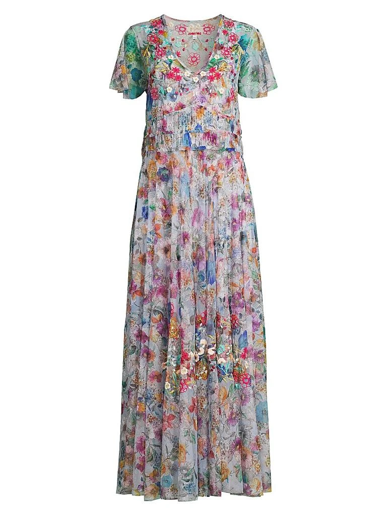chinese dress ladies Layuna Mesh Embroidered Maxi Dress with V-Neckline