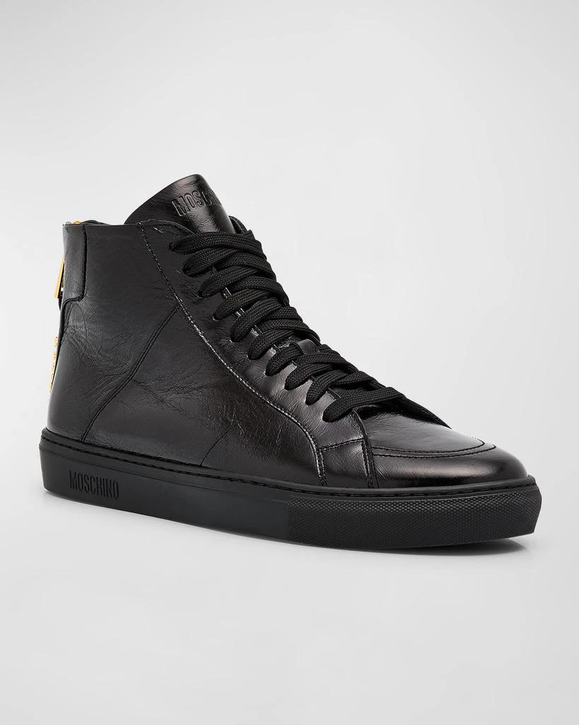Moschino Men's Leather Zip High-Top Sneakers 3