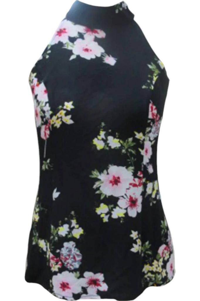 Papillon Kerri Floral High Neck Tank Top In Black
