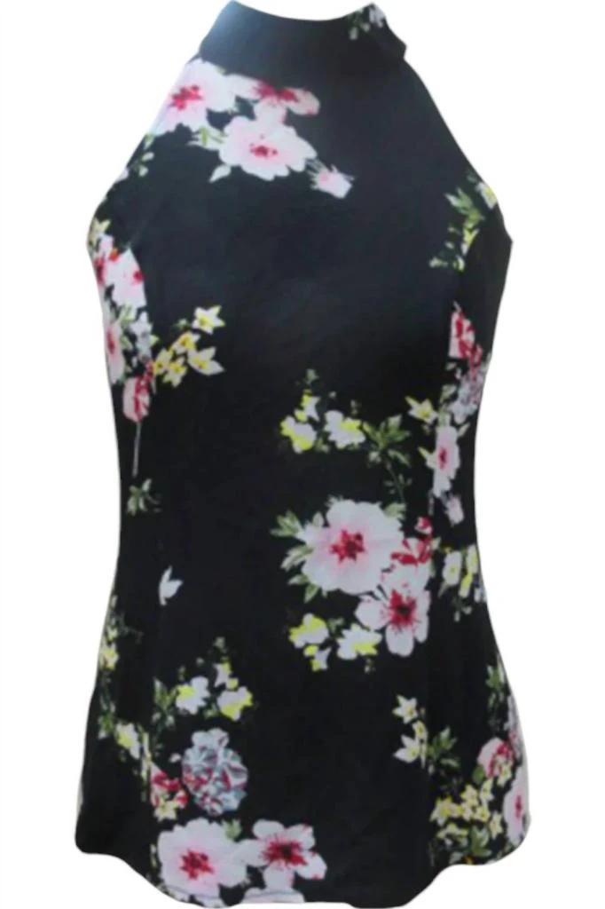 Papillon Kerri Floral High Neck Tank Top In Black 1