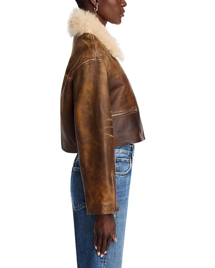 Re/Done Distressed Leather & Shearling Aviator Jacket 4