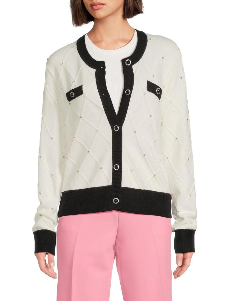 Karl Lagerfeld Paris Contrast Trim Rhinestone-Embellished Cardigan