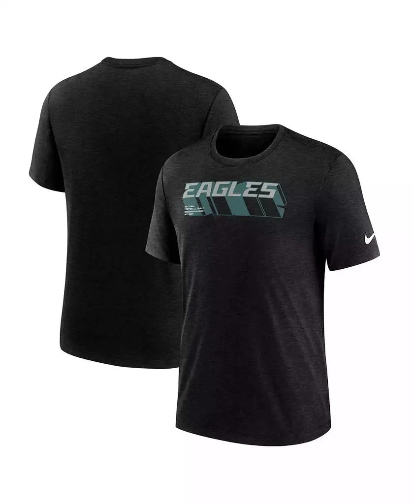 NIKE Men's Heather Black Philadelphia Eagles Long Pass Tri-Blend T-Shirt 1