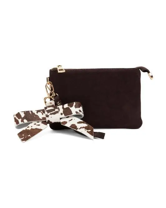 MOST WANTED Suede Wristlet With Bow Hang Off Charm