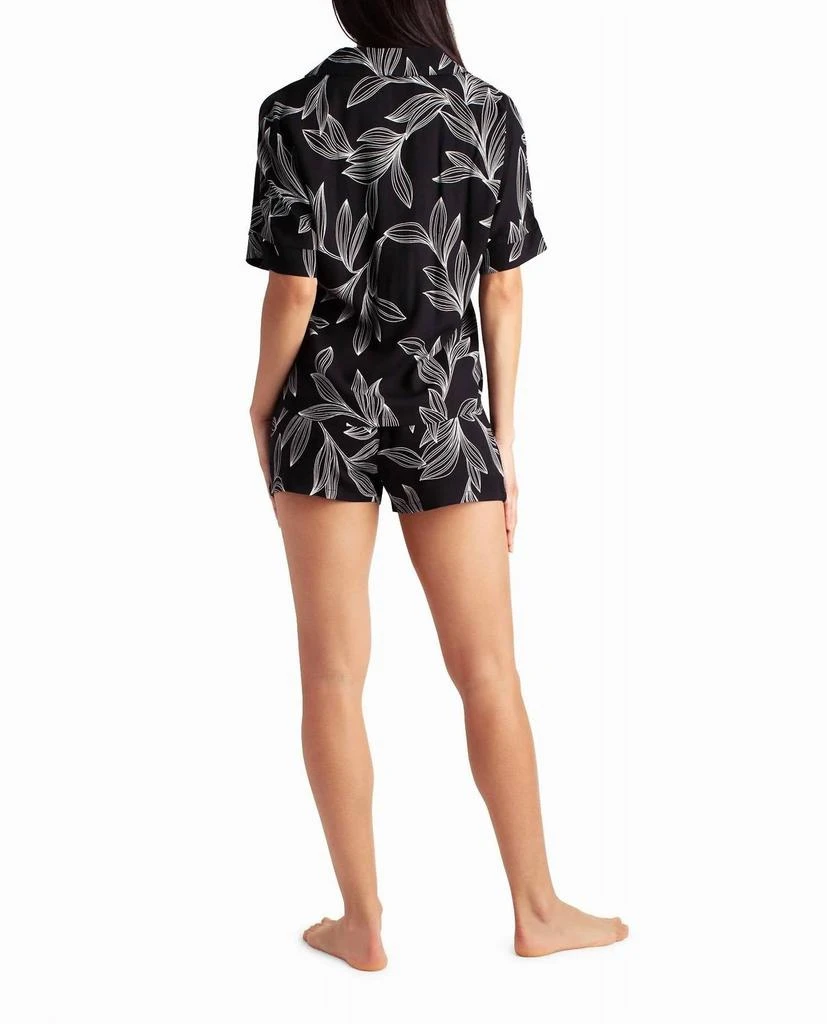 Nicole Miller Woven Shirt And Short Two-Piece Sleepwear Set In Black Leaf 2