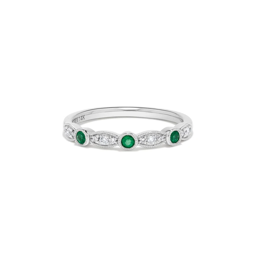 H.J. Namdar 0.19 ct tw Prong 
Bezel Set Diamond And Emerald Stack Ring 14K White Gold Natural Emeralds and Diamonds Size 6 2