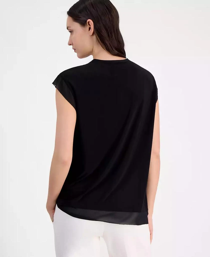 Anne Klein Women's Extended-Shoulder Mixed-Media Top 2