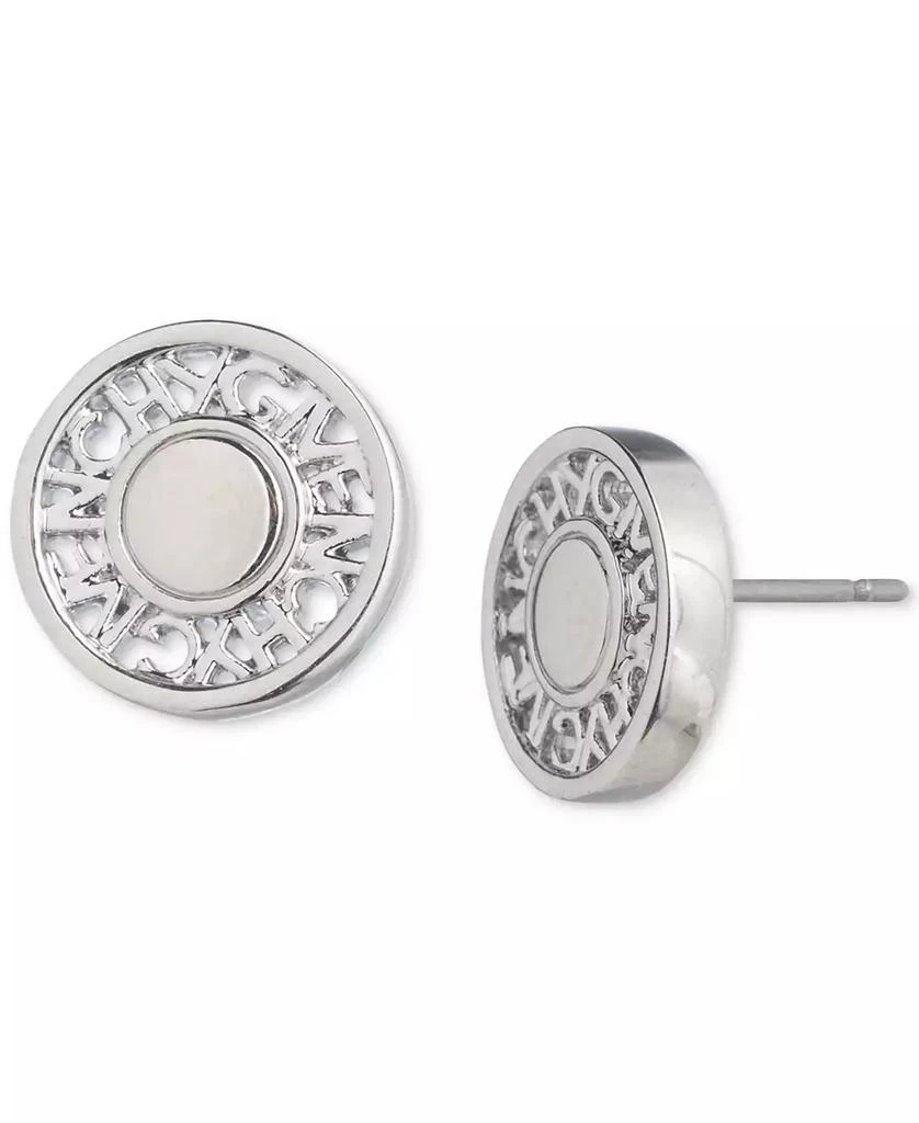 Givenchy Silver-Tone Logo Embossed Coin Stud Earrings 1