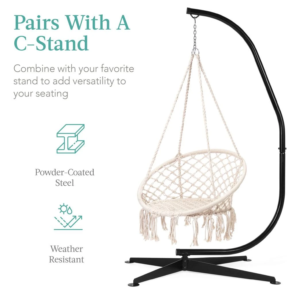 Best Choice Products Handwoven Cotton Macramé Hammock Hanging Chair Swing for Indoor & Outdoor Use w/ Backrest 5