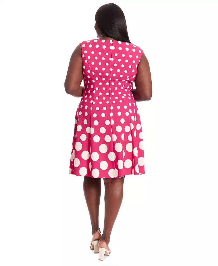 London Times Plus Size Polka-Dot Fit & Flare Dress