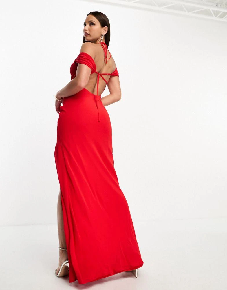 ASOS ASOS DESIGN Tall cap sleeve strappy open back bias maxi dress in red 2