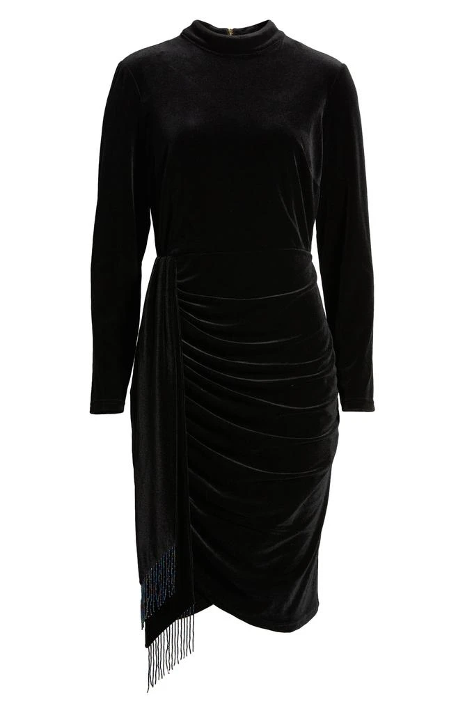 Tahari Bead Detail Long Sleeve Stretch Velvet Cocktail Dress 5