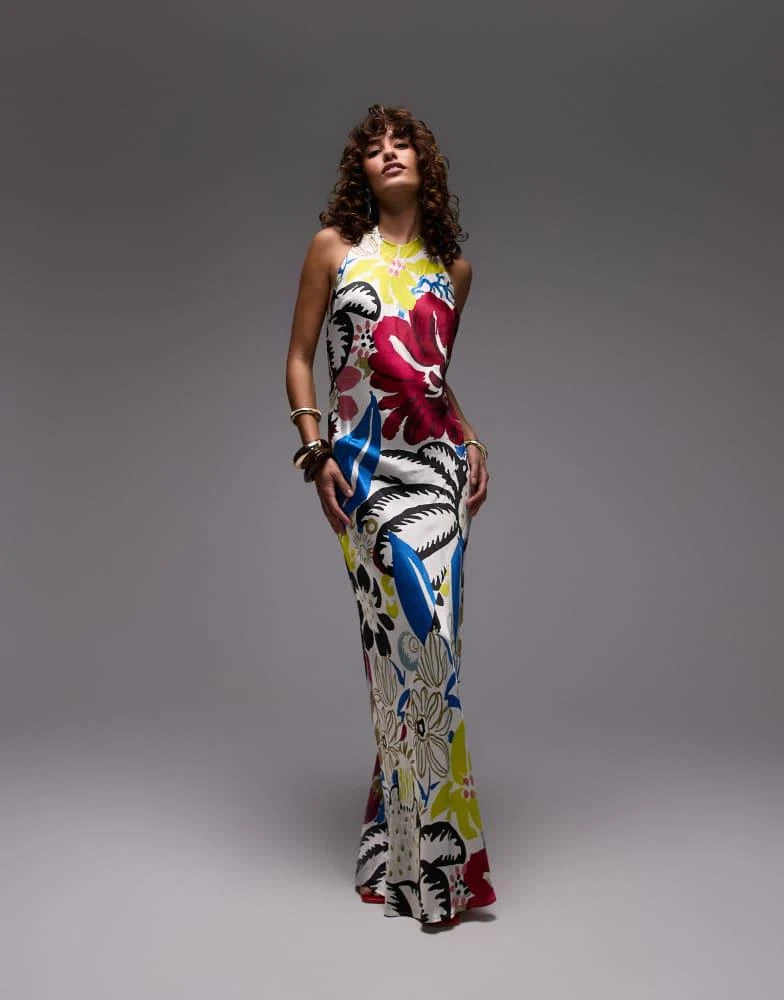 Topshop Topshop halter neck maxi dress in bold floral print 1