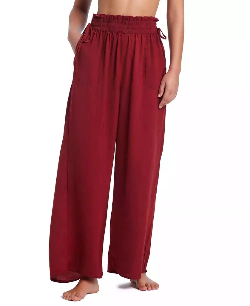 Red Carter Hammered Wide Leg Cover-Up Pants 2