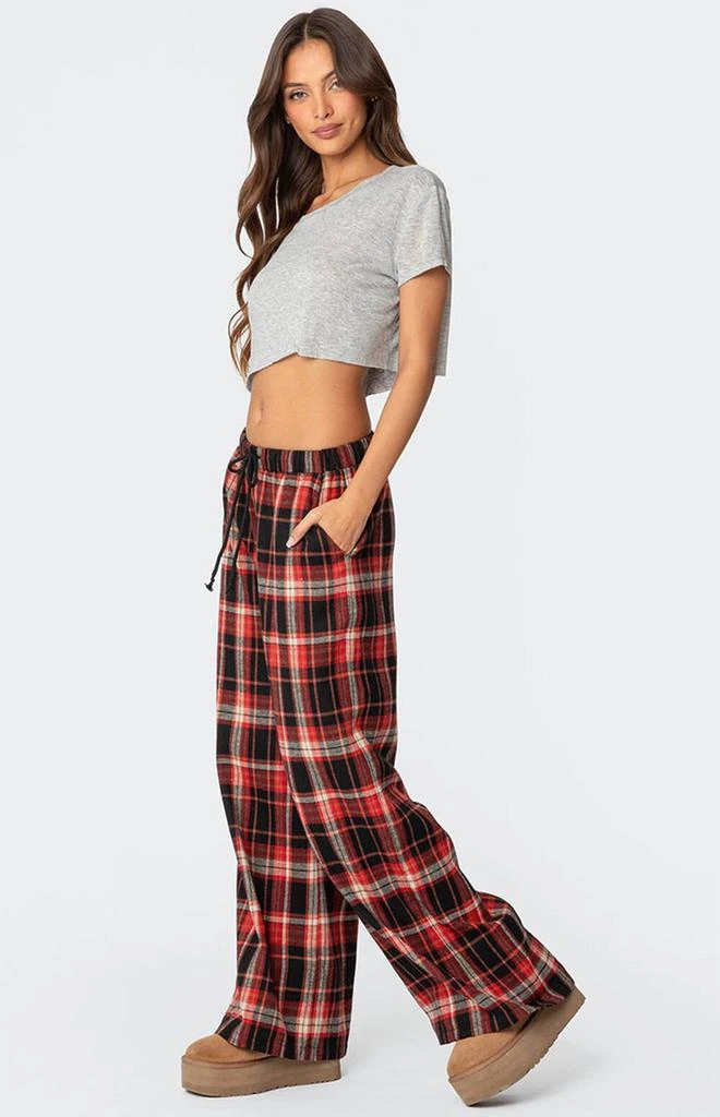 Edikted Lounge Around Plaid Wide Leg Pants 4