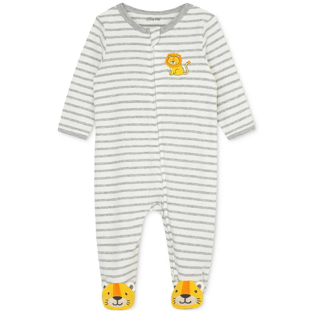 Little Me Baby Boys Long Sleeved Striped Lion Footed Coverall 1