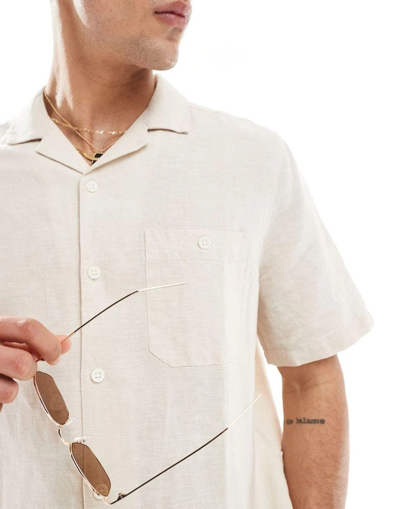 ASOS ASOS DESIGN relaxed linen shirt with revere collar in ecru 3