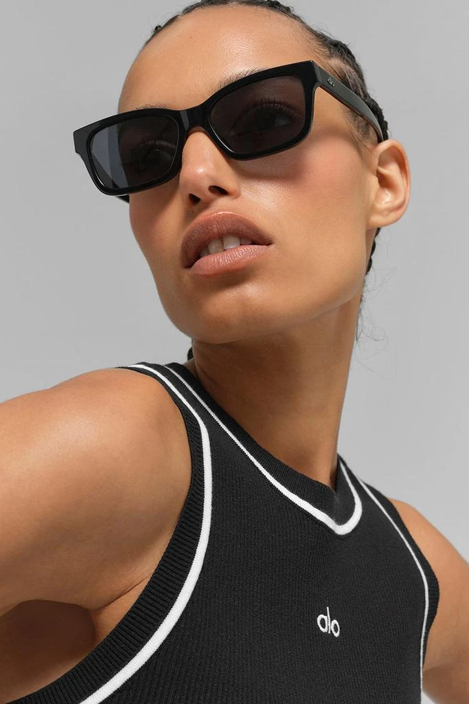 Alo Ribbed Sweater Knit Highline Cropped Tank - Black/White 5