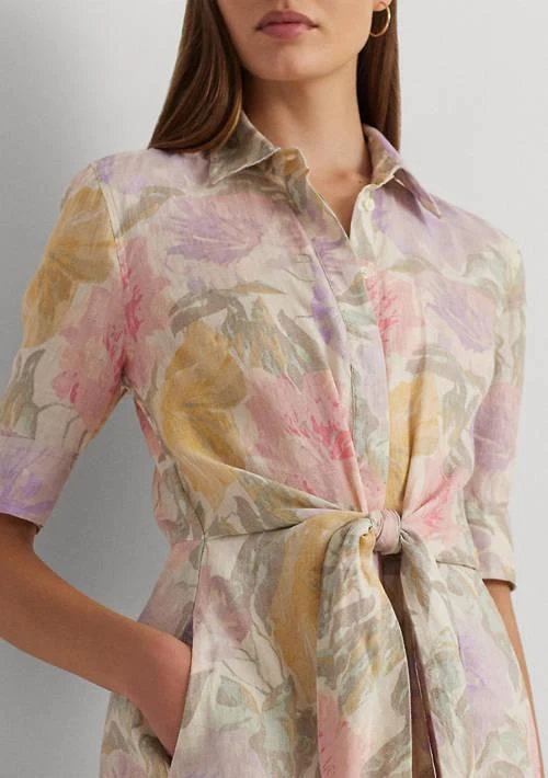 Lauren Ralph Lauren Ralph Lauren Petite Floral Tie Front Linen Shirtdress 4